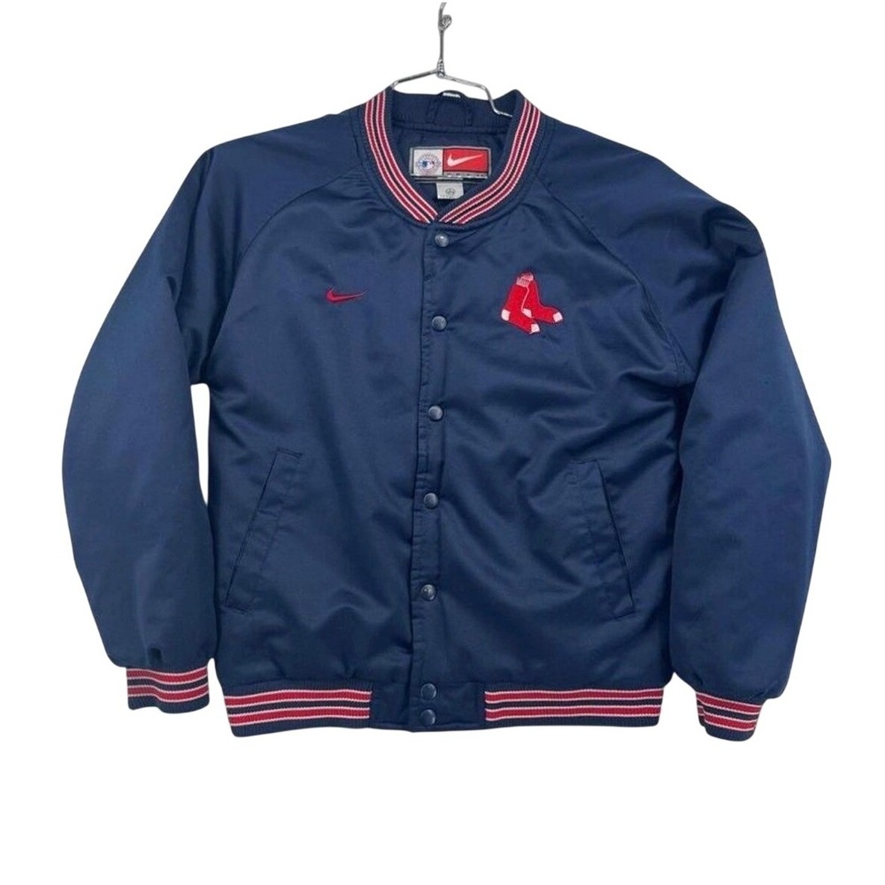 Nike Boston Red Sox Jacket Kids Large 16/18 Blue Good MLB Varsity Bomber Dugout